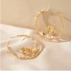 ❤️ FREE Rose Flower Floral Hoop Peasant Minimal Modern Art Boho Drop Earrings